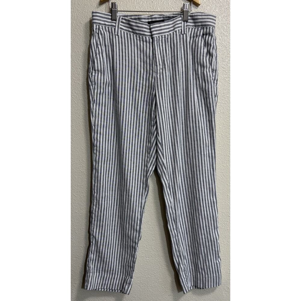 Flat Front Linen Avery Pants Striped Stretch Nautical Resort Beach Comfy Size 6